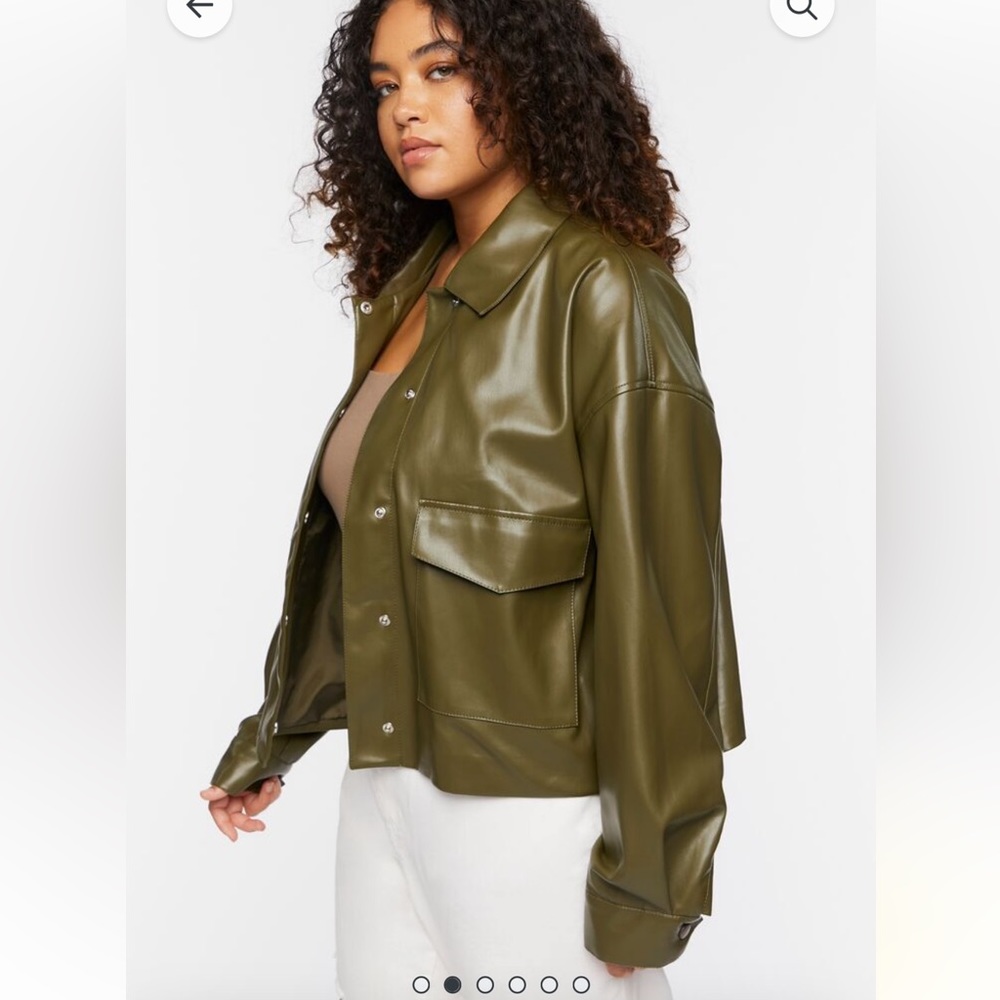 Forever 21 plus size green leather jacket